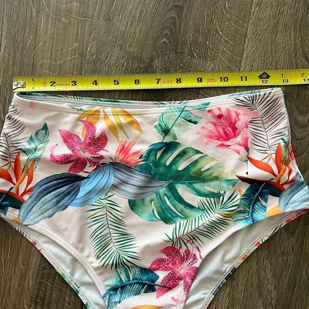 Floral  Ruffle Bikinis  Women Tropical Flounce Swimsuit High Waist Swimwear M